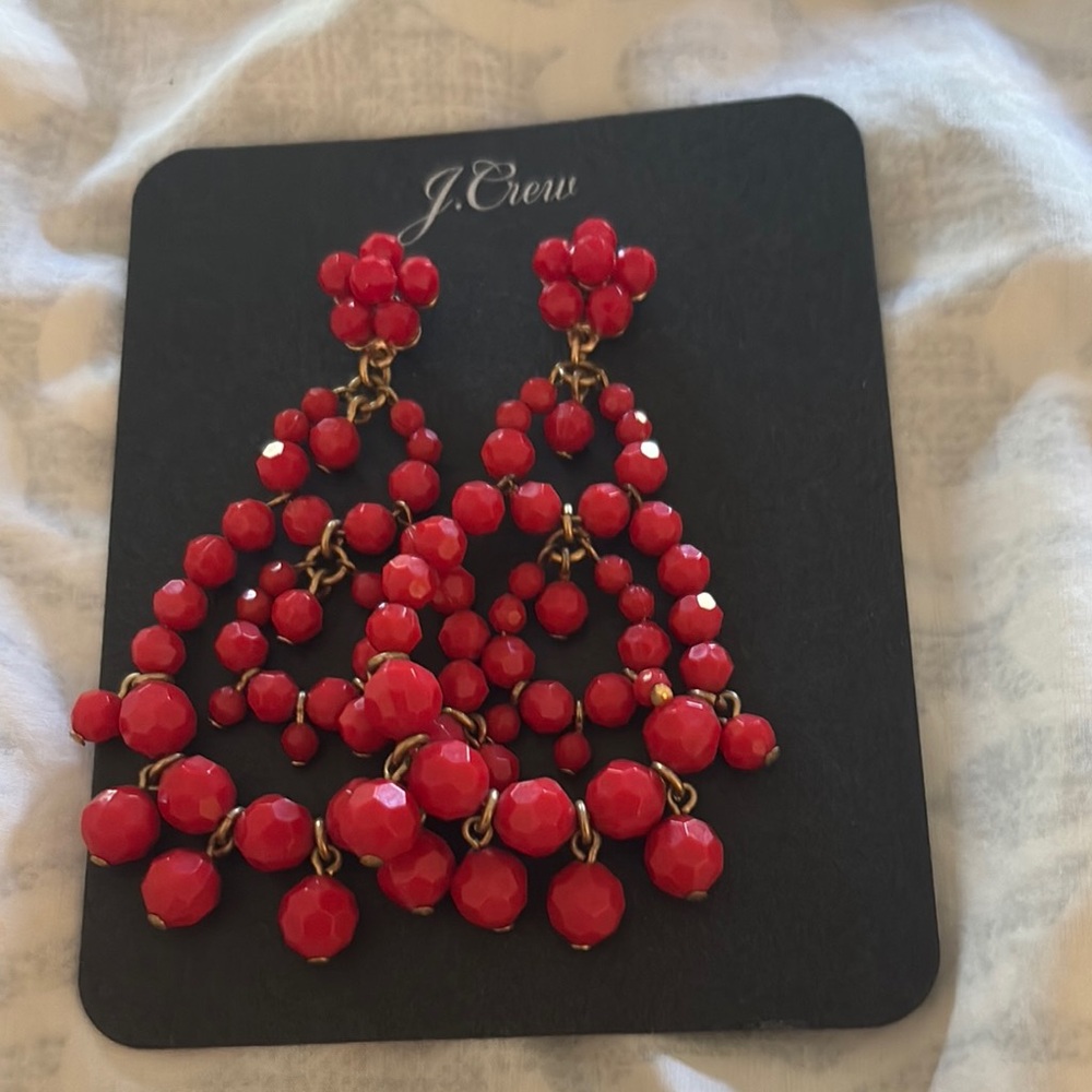 J. Crew Red Chandelier Earrings Statement Jewelry